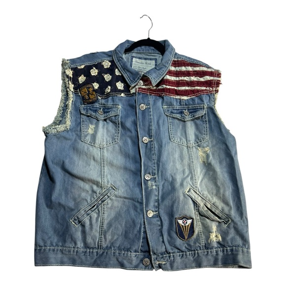 Smoke Rise Mens Distressed Vest Red White Blue Flag Stars Trucker Americana 3XL - Picture 1 of 5